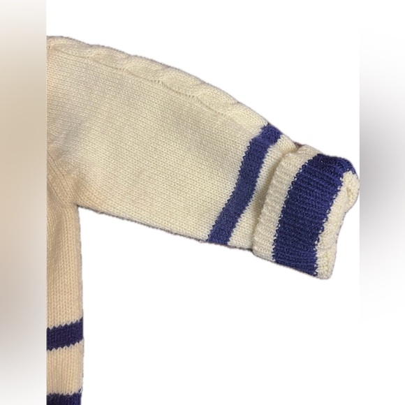 Vintage Baby boy acrylic sweater beige blue stripes Robinit May knitting co - Picture 7 of 10